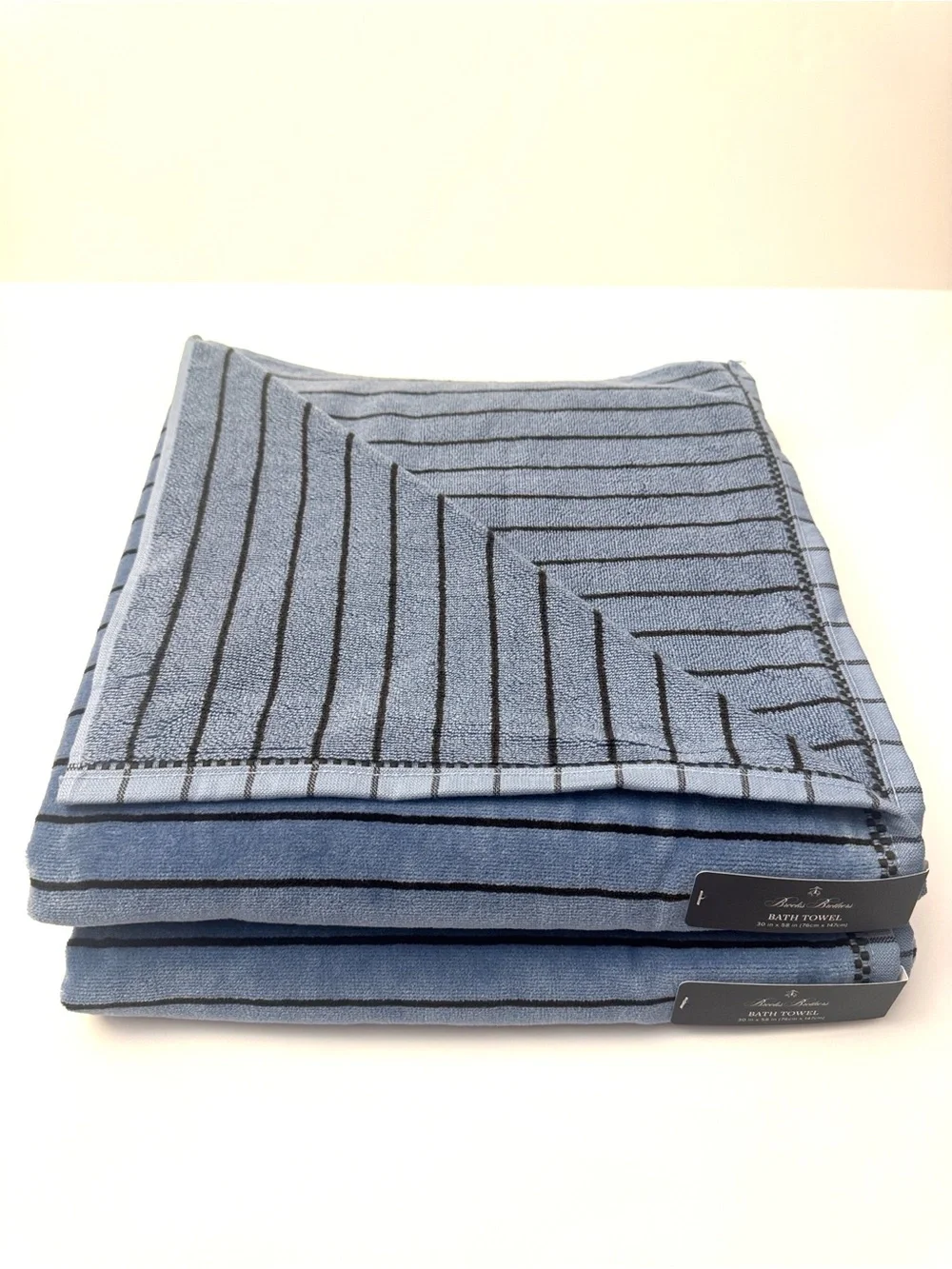 6pc BROOKS BROTHERS Cotton Velour Stripe Bath Towel Set - Blue/Brown